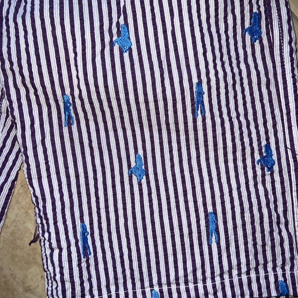 Vintage 80s Parish Striped Shorts Embroidered Designs Purple & Blue Size 32 - Picture 3 of 6